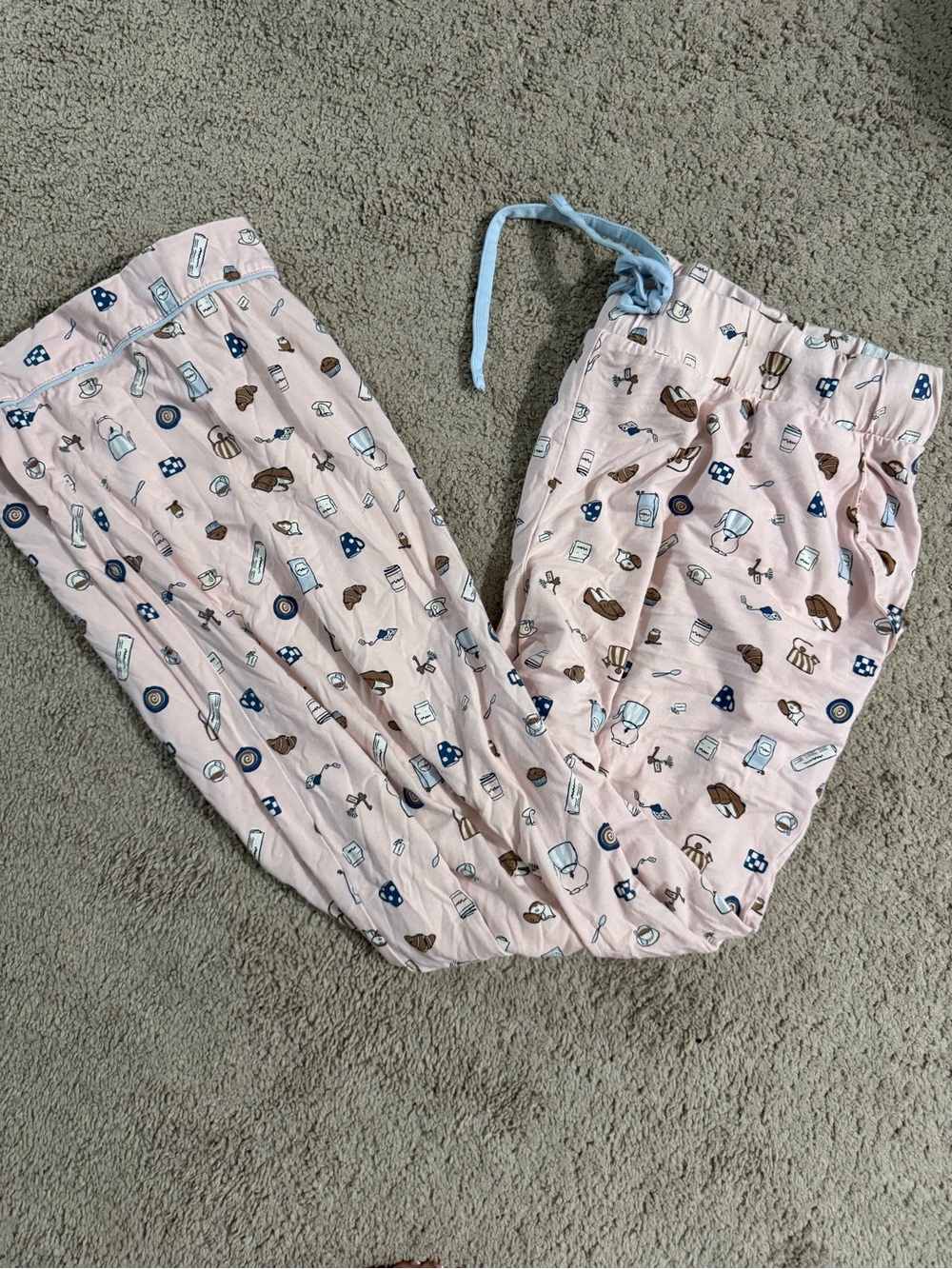 Lands End Pink Pajama Set with Cute Breakfast Print